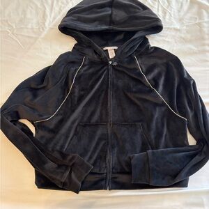Victoria's Secret Black Velour Zip-Up Hoodie